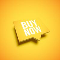 High-detailed yellow speech bubble with 'BUY NOW' title, vector illustration