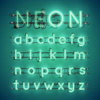 Realistic neon font with wires and console, vector illustration