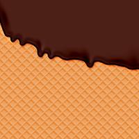 Realistic waffle with melting chocolate icecream, vector illustration