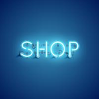 'SHOP' neon font sign, vector illustration