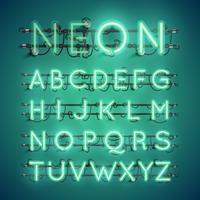 Realistic neon font with wires and console, vector illustration