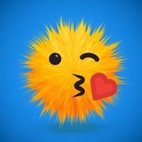 High-detailed 3D fur smiley emoticon, vector illustration