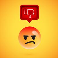 Realistic 3D emoticon with neon glowing dislike sign in a 3D speech bubble, vector illustration