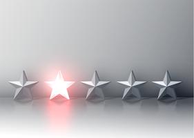 Glowing red 3D star rating, vector illustartion