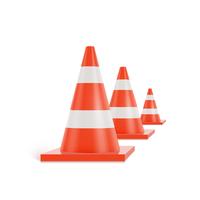 3d traffic cones with white and orange stripes on white background, realistic vector illustration
