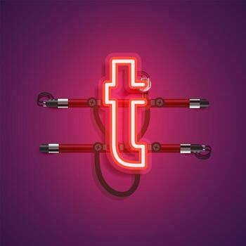 Realistic neon character with wires and console, vector illustration