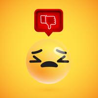 Realistic 3D emoticon with neon glowing dislike sign in a 3D speech bubble, vector illustration