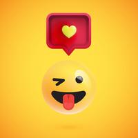 Funny 3D emoticon with 3D speech bubble and a heart vector