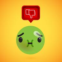 Realistic 3D emoticon with neon glowing dislike sign in a 3D speech bubble, vector illustration