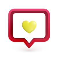 Realistic 3D speech bubble with colorful 3D heart, vector illustration