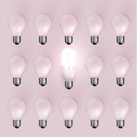 Energy saver lightbulb among old ones, vector illustration