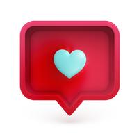 Realistic 3D speech bubble with colorful 3D heart, vector illustration