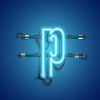 Realistic neon character with wires and console, vector illustration