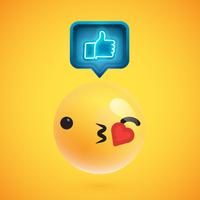 High detailed emoticon with thumbs up sign, vector illustration