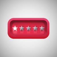 Glowing red star rating in a realistic shiny box, vector illustration