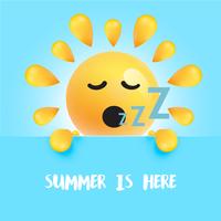 Funny sun-smiley with the title  summer is here, vector illustration