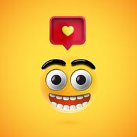 High detailed smiley with 3D heart sign, vector illustration