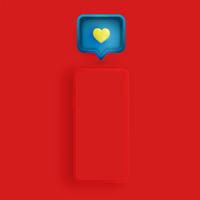 Realistic matte phone with 3D heart and speech bubble, vector illustration