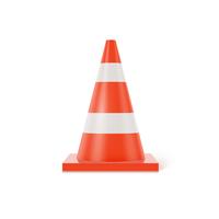 3d traffic cone with white and orange stripes on white background, realistic vector illustration
