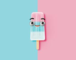 Funny emoticon on realistic icecream illustration, vector illustration