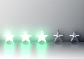 Glowing green 3D star rating, vector illustartion