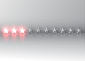 Glowing red 3D star rating, vector illustartion