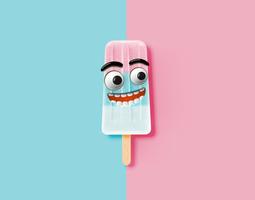 Funny emoticon on realistic icecream illustration, vector illustration