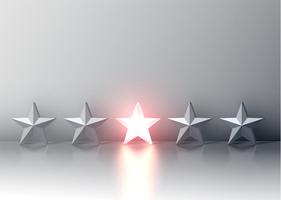 Glowing red 3D star rating, vector illustartion