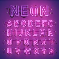 Realistic neon font with wires and console, vector illustration