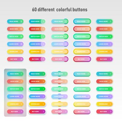 Colorful button set for websites or online usage, normal, hover and pressed stages, vector illustration