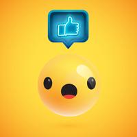 High detailed emoticon with thumbs up sign, vector illustration