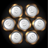 Realistic pack of 7 beer or soda can from the top, vector illustration