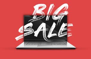 High-detailed notebook with painted 'BIG SALE' on the screen, vector illustration