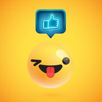 High detailed emoticon with thumbs up sign, vector illustration