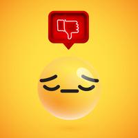 Realistic 3D emoticon with neon glowing dislike sign in a 3D speech bubble, vector illustration