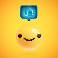 High detailed emoticon with thumbs up sign, vector illustration