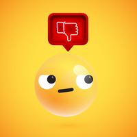 Realistic 3D emoticon with neon glowing dislike sign in a 3D speech bubble, vector illustration