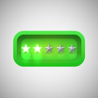 Glowing green star rating in a realistic shiny box, vector illustration