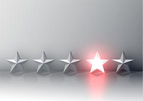 Glowing red 3D star rating, vector illustartion