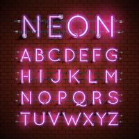 High detailed neon font set, vector illustration