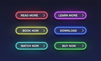 Colorful neon buttons for websites, vector illustration