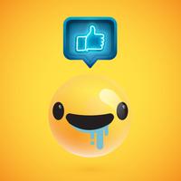 High detailed emoticon with thumbs up sign, vector illustration