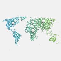 Colorful world map made by balls and lines, vector illustration
