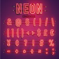 Realistic neon font with wires and console, vector illustration