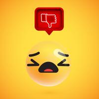 Realistic 3D emoticon with neon glowing dislike sign in a 3D speech bubble, vector illustration