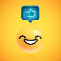 High detailed emoticon with thumbs up sign, vector illustration