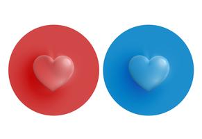 Red and blue hearts on circle, vector illustration