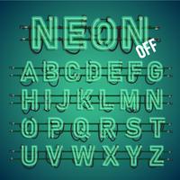 Realistic neon font with wires and console, vector illustration