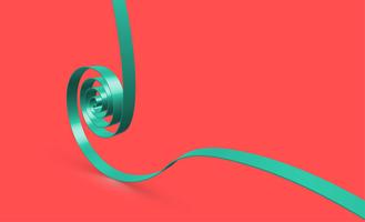 Green swirly ribbon on red background, vector