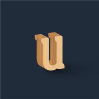 3D wood font character, vector